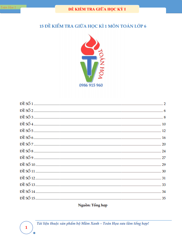 15 đề kiểm tra giữa học kì 1 (HK1) môn Toán 