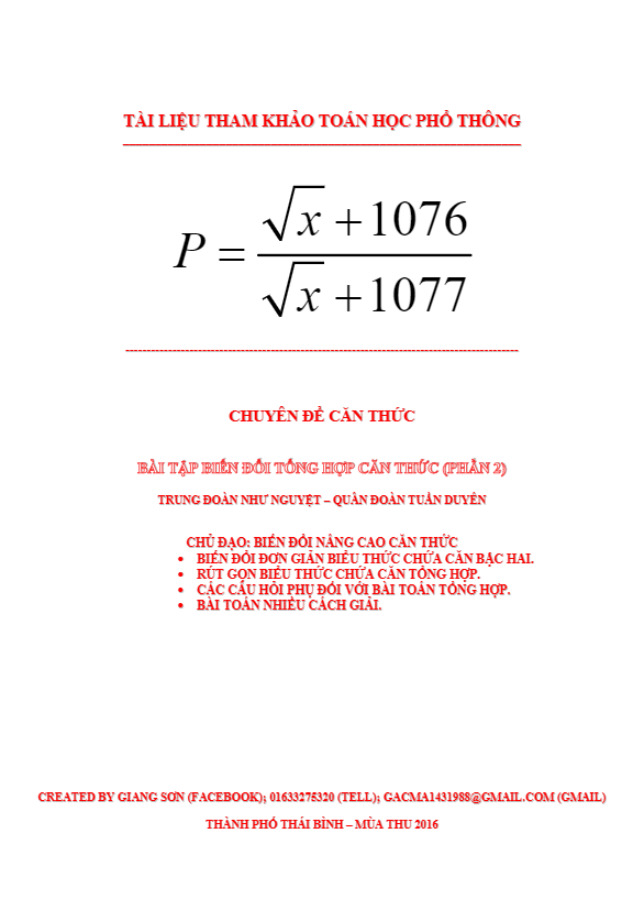 238 bài toán biến đổi căn thức nâng cao Lương Tuấn Đức