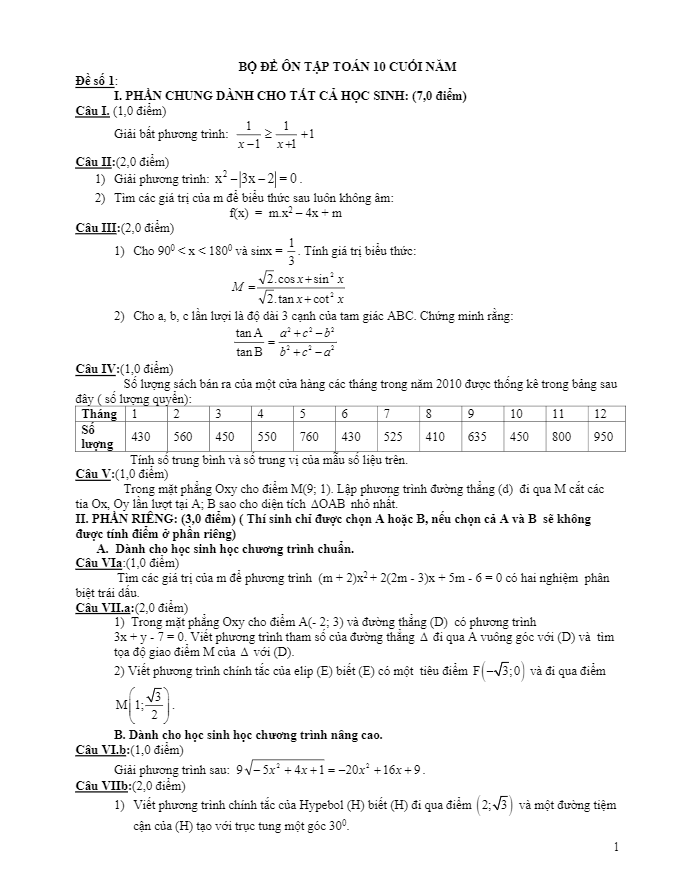 25 đề ôn tập thi học kì 2 (HK2) lớp 10 môn Toán năm học 2016 2017