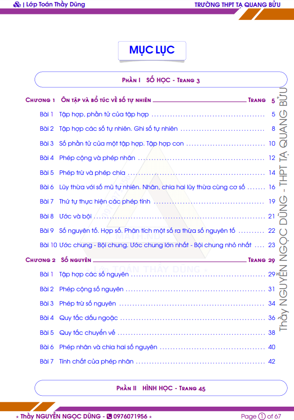 Bài tập lớp 6 môn Toán học kì 1 (HK1) Nguyễn Ngọc Dũng