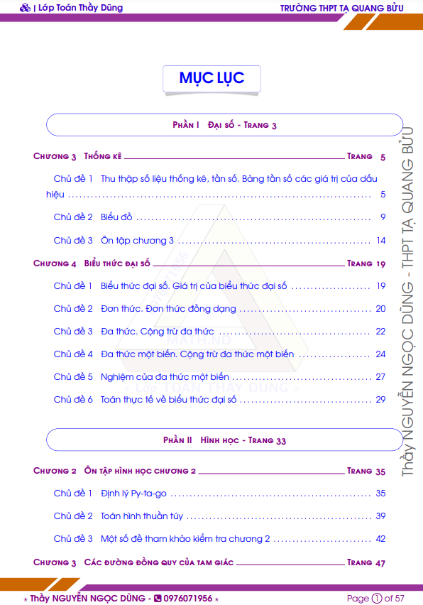 Bài tập lớp 7 môn Toán học kì 2 (HK2) Nguyễn Ngọc Dũng