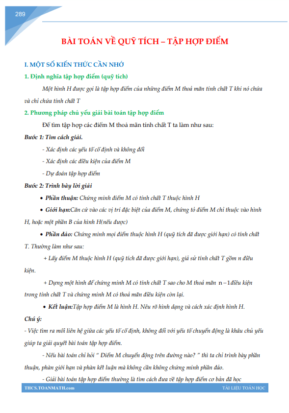 Bài toán về quỹ tích tập hợp điểm