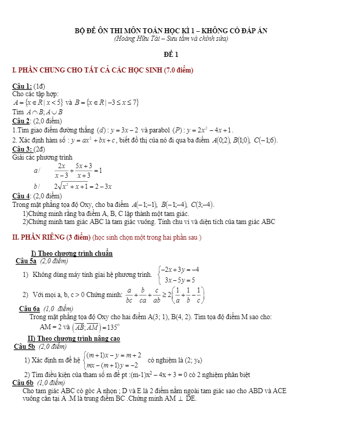 Bộ 35 đề thi học kì 1 (HK1) 