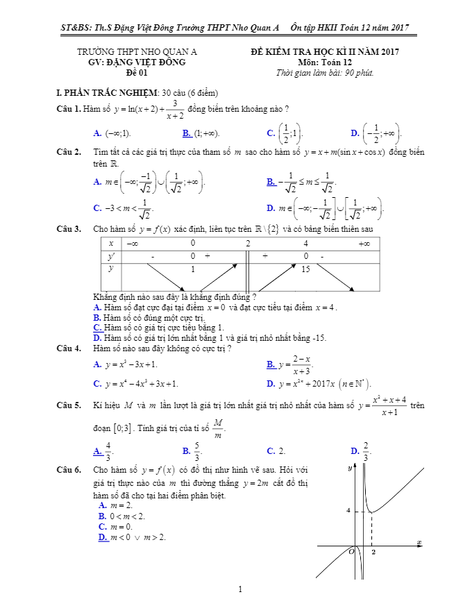 Bộ đề ôn tập thi học kì 2 (HK2) lớp 12 môn Toán năm học 2016 2017 trường THPT Nho Quan A Ninh Bình