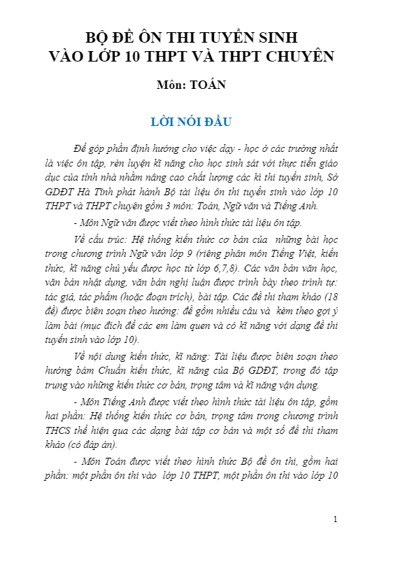 Bộ đề ôn thi tuyển sinh vào THPT và THPT chuyên môn Toán