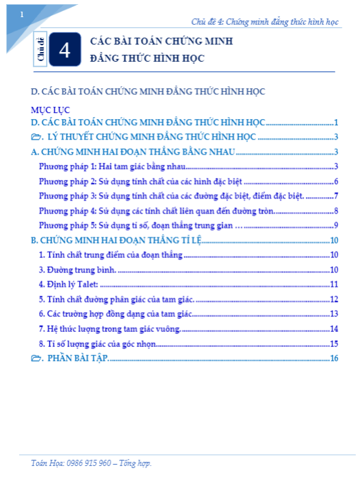 Các bài toán chứng minh đẳng thức hình học