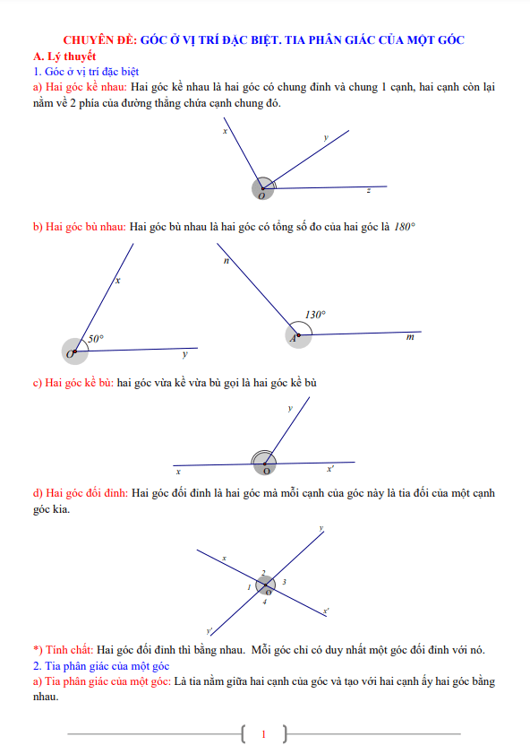 Các chuyên đề học tập lớp 7 môn Toán phần Hình học