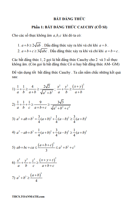 Chuyên đề bất đẳng thức ôn thi vào 