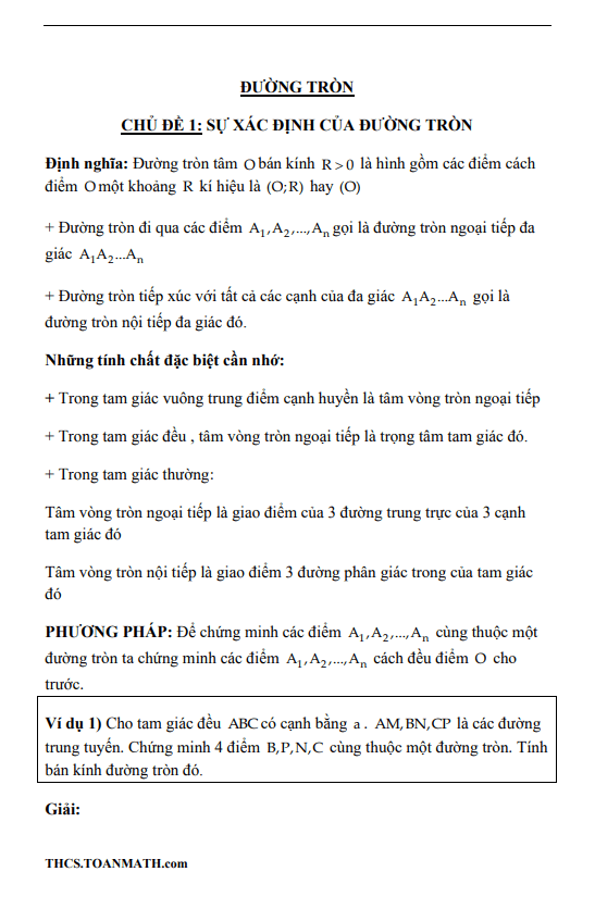 Chuyên đề đường tròn ôn thi vào 