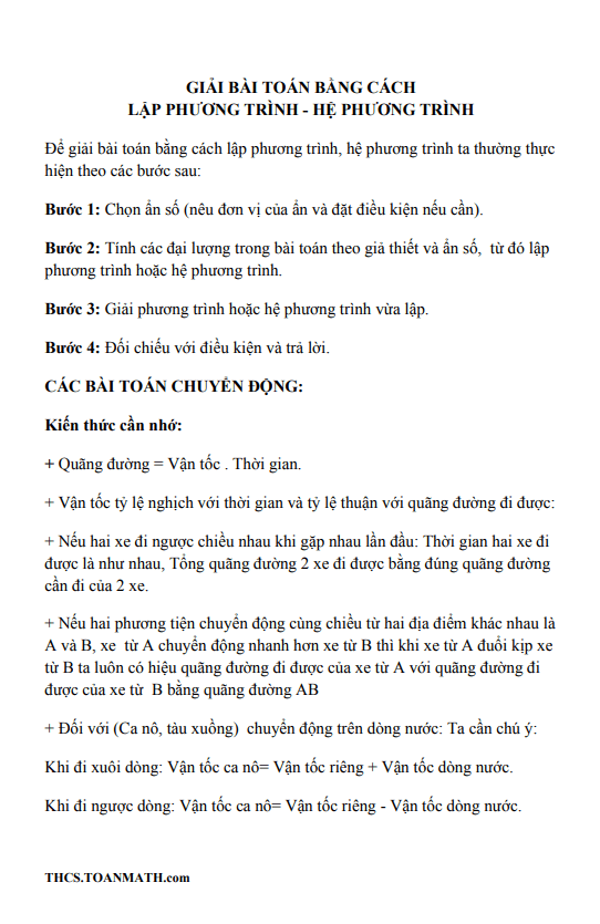 Chuyên đề giải toán bằng cách lập phương trình hệ phương trình ôn thi vào 