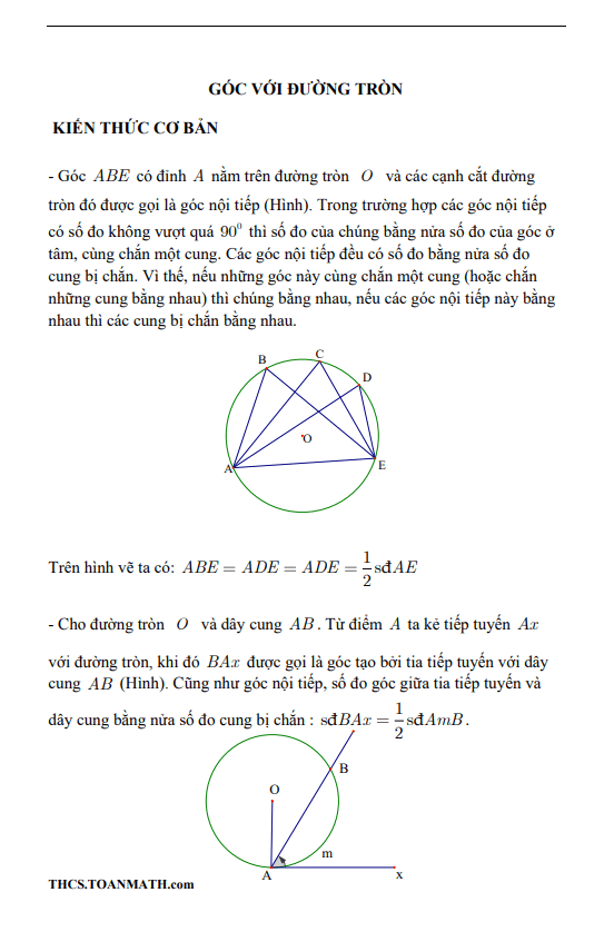 Chuyên đề góc với đường tròn ôn thi vào 