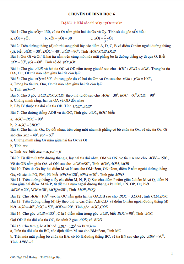 Chuyên đề hình học bồi dưỡng học sinh giỏi lớp 6 môn Toán