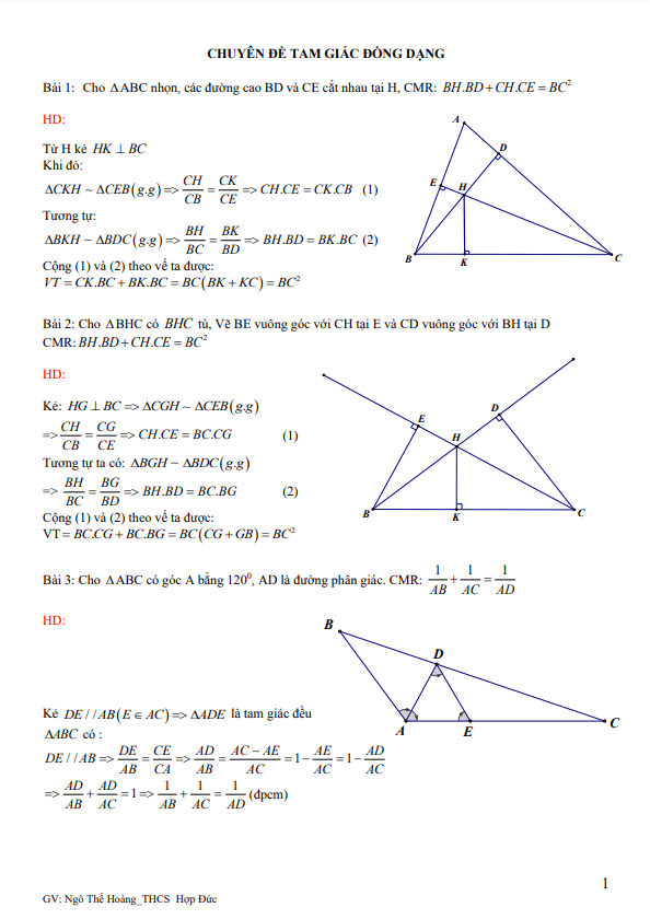 Chuyên đề tam giác đồng dạng bồi dưỡng học sinh giỏi lớp 8 môn Toán
