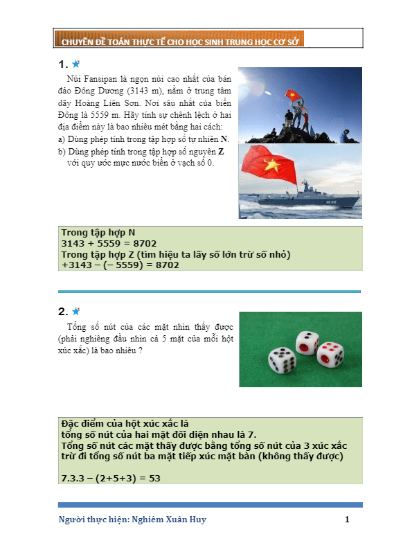 Chuyên đề toán thực tế dành cho học sinh THCS Nghiêm Xuân Huy