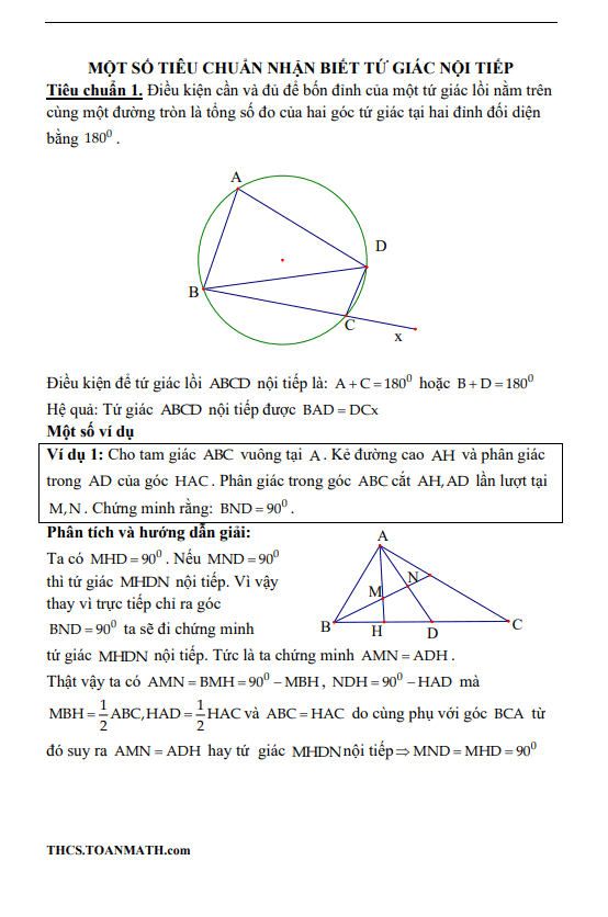 Chuyên đề tứ giác nội tiếp ôn thi vào 
