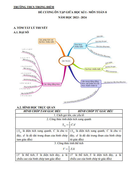 Đề cương giữa học kì 1 (HK1) lớp 8 môn Toán năm 2023 2024 trường THCS Trọng Điểm Quảng Ninh