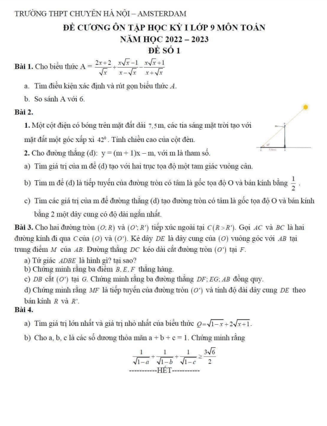 Đề cương học kì 1 (HK1) lớp 9 môn Toán năm 2022 2023 trường chuyên Hà Nội Amsterdam