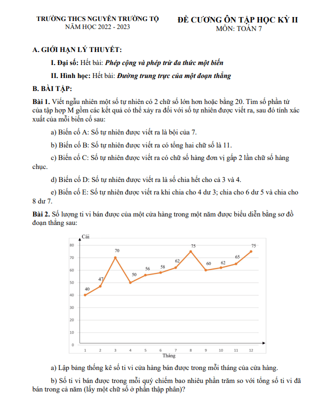 Đề cương học kì 2 (HK2) lớp 7 môn Toán năm 2022 2023 trường THCS Nguyễn Trường Tộ Hà Nội