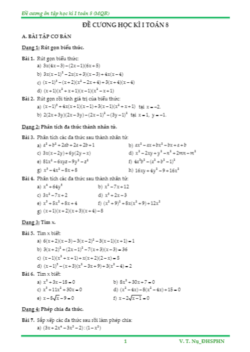 Đề cương ôn tập học kì 1 (HK1) lớp 8 môn Toán