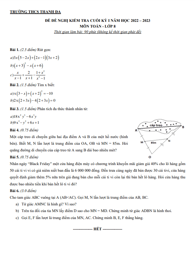Đề đề nghị cuối học kì 1 (HK1) lớp 8 môn Toán năm 2022 2023 trường THCS Thanh Đa TP HCM