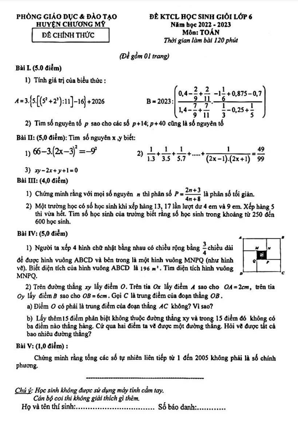 Đề học sinh giỏi lớp 6 môn Toán năm 2022 2023 phòng GD ĐT Chương Mỹ Hà Nội