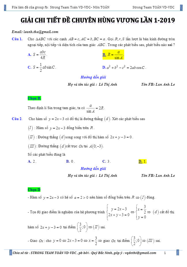 Đề khảo sát chất lượng lớp 12 môn Toán năm 2018 2019 trường THPT chuyên Hùng Vương Phú Thọ