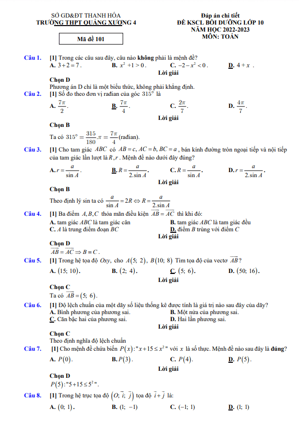 Đề KSCL bồi dưỡng lớp 10 môn Toán năm 2022 2023 trường Quảng Xương 4 Thanh Hóa
