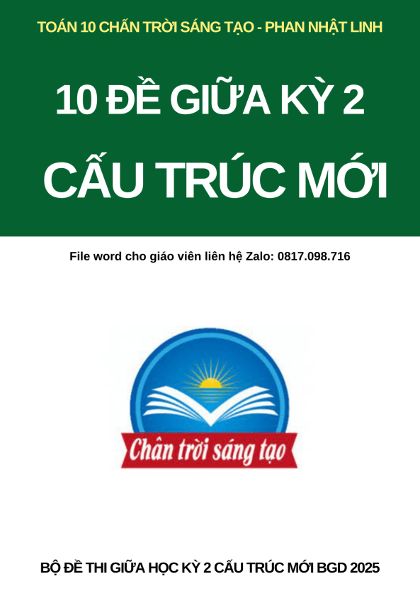 Đề thi giữa học kì 2 (HK2) lớp 10 môn Toán CTST năm 2023 2024 theo định hướng Bộ GD ĐT 2025