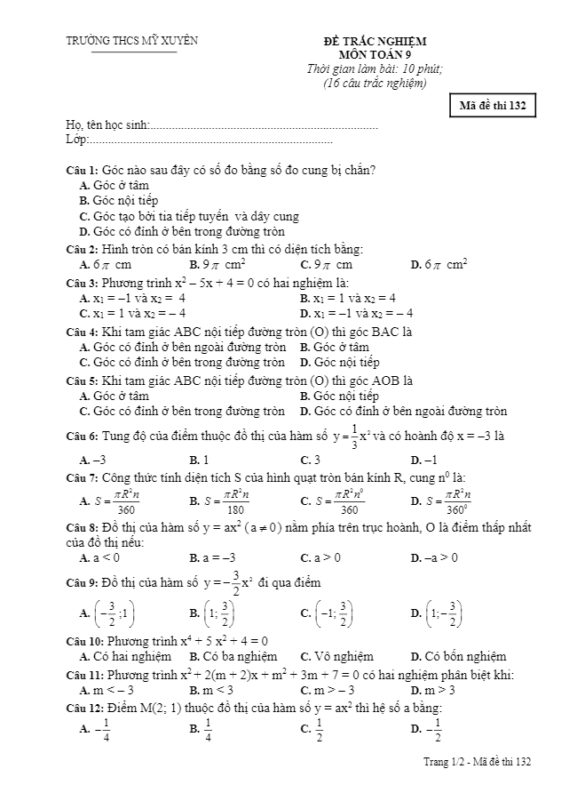 Đề thi học kì 2 (HK2) lớp 9 môn Toán năm học 2016 2017 trường THCS Mỹ Xuyên Sóc Trăng