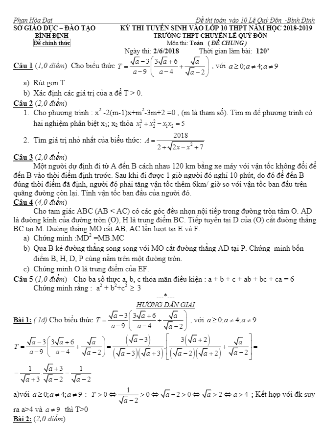 Đề tuyển sinh năm 2018 2019 môn Toán chuyên Lê Quý Đôn Bình Định