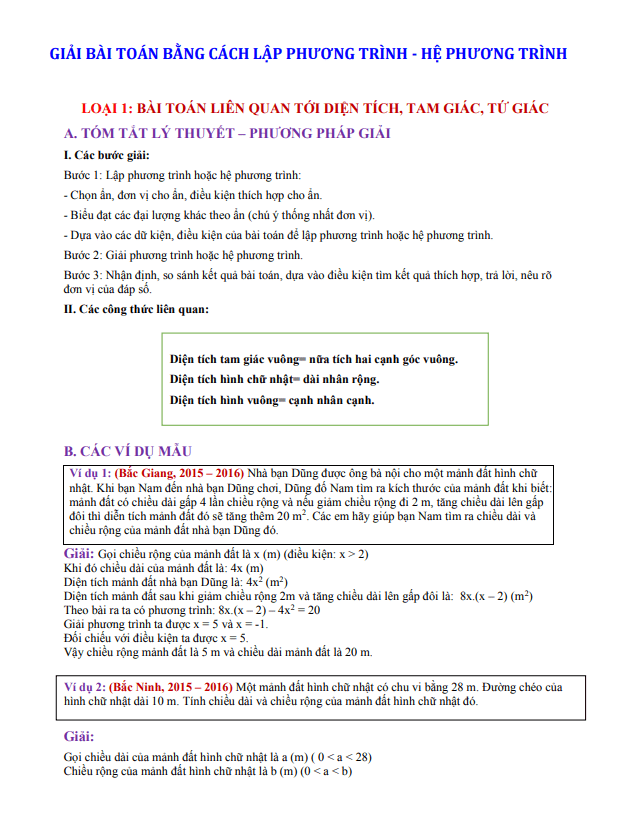 Giải bài toán bằng cách lập phương trình hệ phương trình