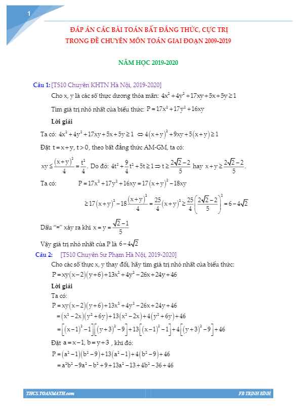 Lời giải bài toán bất đẳng thức, cực trị trong đề tuyển sinh môn Toán