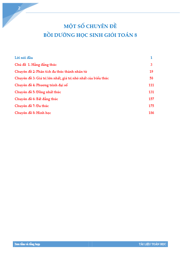 Một số chuyên đề bồi dưỡng học sinh giỏi lớp 8 môn Toán