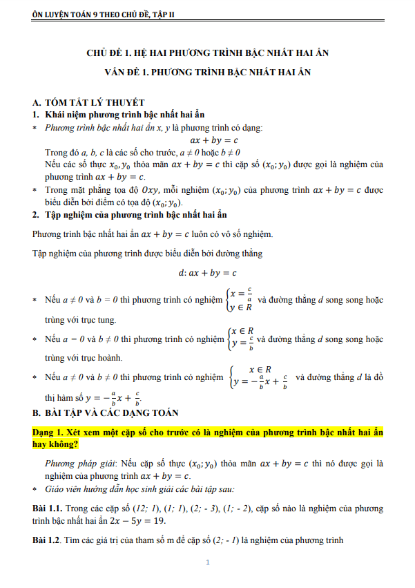 Ôn luyện lớp 9 môn Toán theo chủ đề (tập 2)