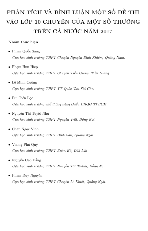Phân tích và bình luận một số đề thi vào chuyên của một số trường trên cả nước năm 2017