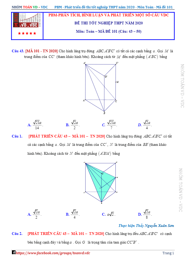Phát triển bài toán VD VDC trong đề thi tốt nghiệp THPT 2020 môn Toán