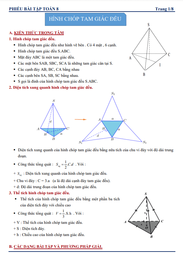 Phiếu bài tập lớp 8 môn Toán chủ đề một số hình khối trong thực tiễn