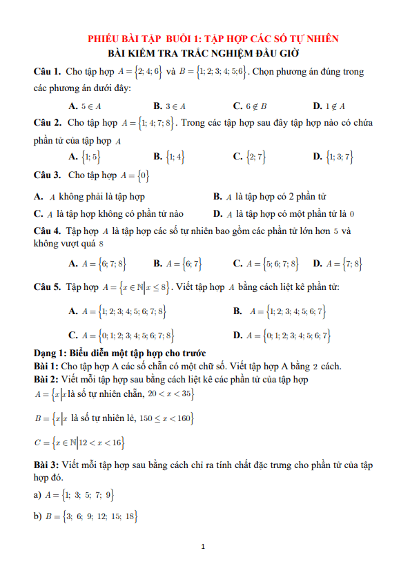 Phiếu bài tập tuần lớp 6 môn Toán
