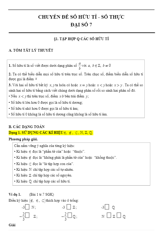 Phương pháp giải các dạng toán chuyên đề số hữu tỉ số thực