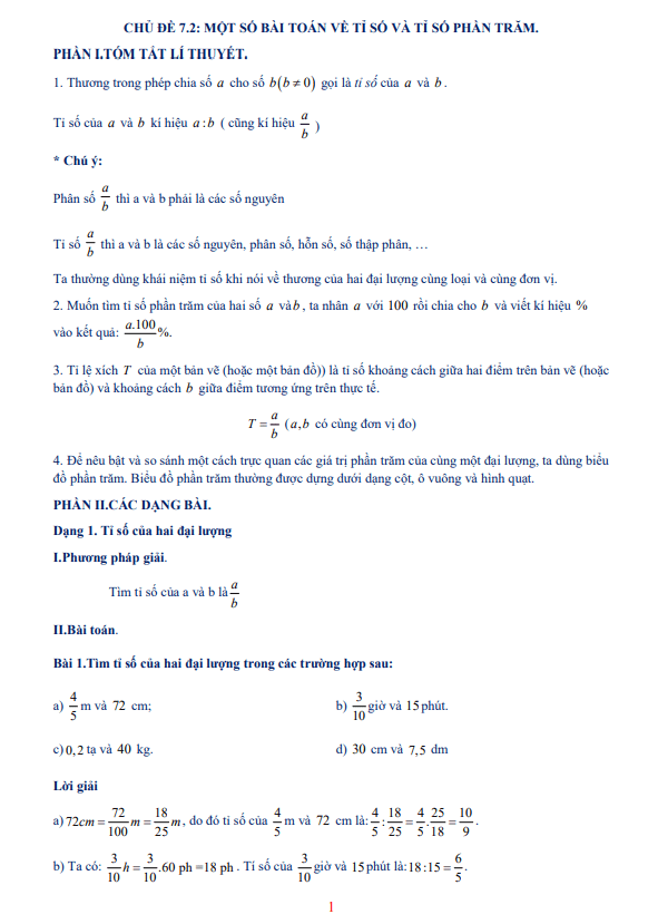 Tài liệu dạy thêm học thêm chuyên đề bài toán về tỉ số và tỉ số phần trăm