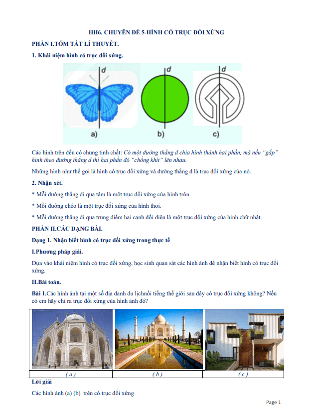 Tài liệu dạy thêm học thêm chuyên đề hình có trục đối xứng