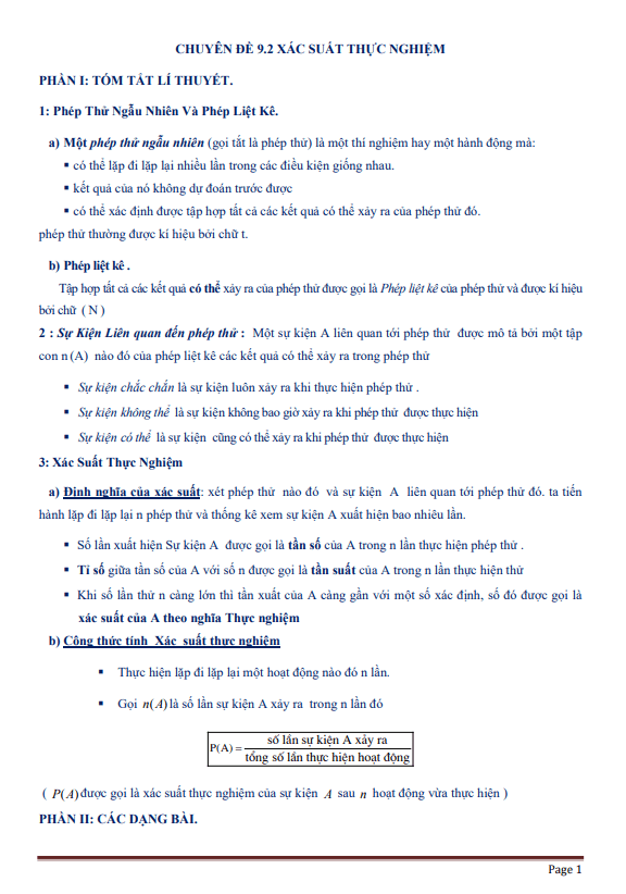 Tài liệu dạy thêm học thêm chuyên đề xác suất thực nghiệm