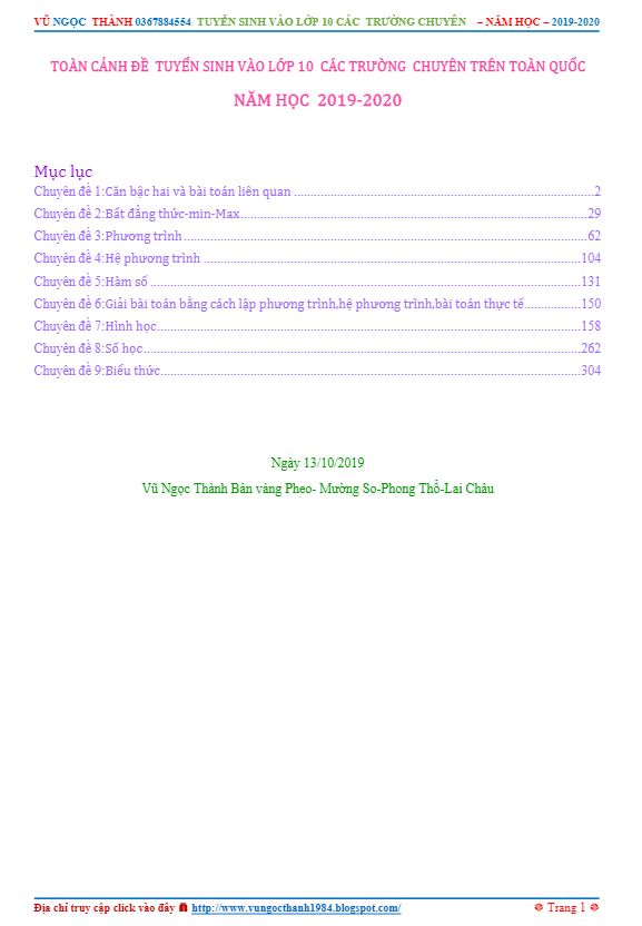 Toàn cảnh đề Toán tuyển sinh trường chuyên năm học 2019 2020