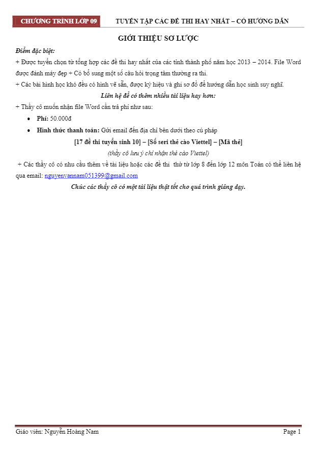 Tuyển chọn các đề thi tuyển sinh vào môn Toán Nguyễn Hoàng Nam
