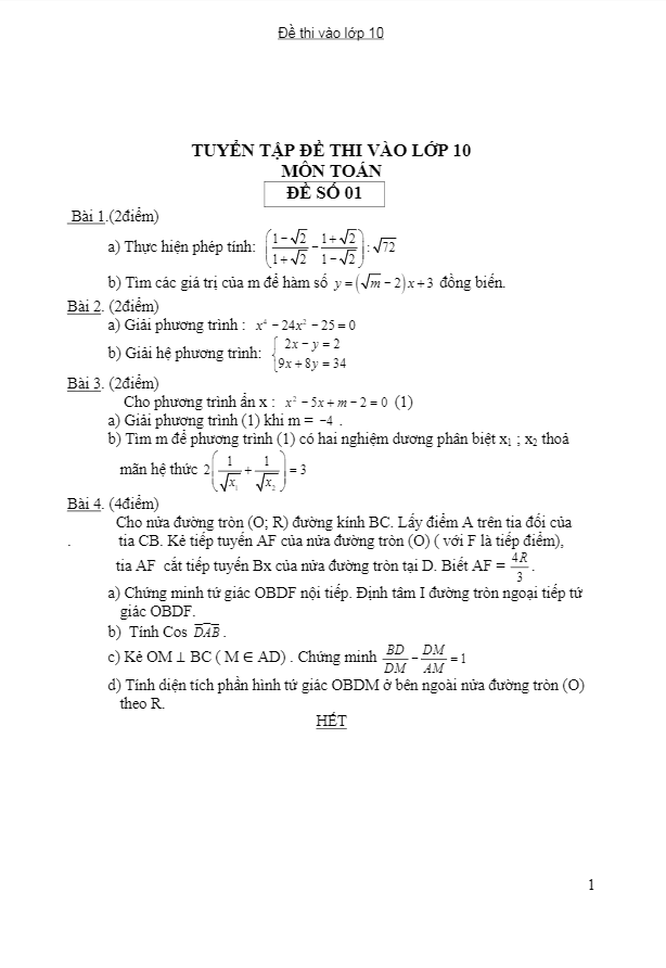 Tuyển tập 21 đề thi thử tuyển sinh vào năm 2017 môn Toán