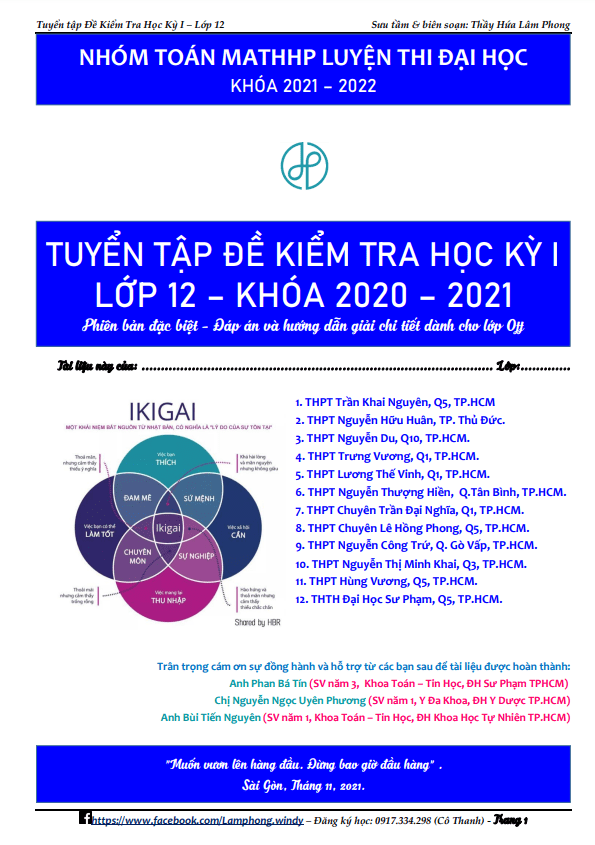 Tuyển tập đề kiểm tra học kì 1 (HK1) lớp 12 môn Toán một số trường THPT tại TP Hồ Chí Minh