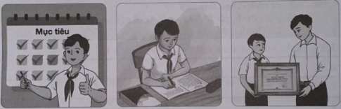 Em hãy kết nối các hình ảnh dưới đây thành một câu chuyện về chủ để xác định mục tiêu cá nhân và cho biết ý nghĩa của việc xác định mục tiêu cá nhân đối với mỗi người.