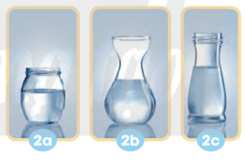 Có một cốc chứa nước đun sôi để nguội, một cốc chứa sữa và một cốc chứa giấm. Làm thế nào em nhận biết được cốc chứa nước, cốc chứa sữa và cốc chứa giấm? • Khi lần lượt rót cùng một lượng nước (hoặc sữa, hoặc giấm) vào mỗi vật dụng ở hình 2a, 2b và 2, em nhận thấy nước, sữa và giấm có hình dạng như thế nào? Em rút ra kết luận gì về hình dạng của nước, sữa và giấm?