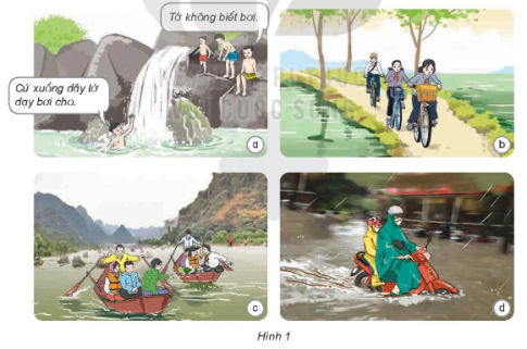 Quan sát hình 1 và cho biết việc làm nào có thể dẫn đến nguy cơ đuối nước. Giải thích vì sao?