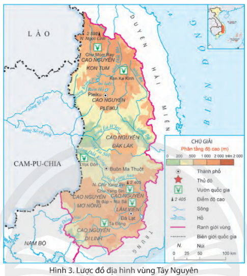 - Xác định trên lược đồ vị trí của các cao nguyên của vùng Tây Nguyên - Nêu tên các cao nguyên. Cao nguyên nào cao nhất và thấp nhất?